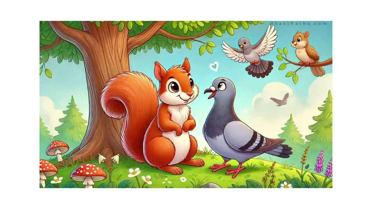 Squirrel and pigeon making friends 