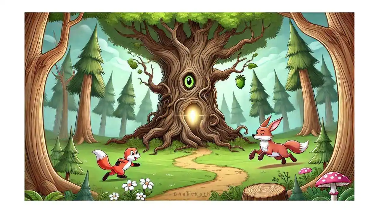 big lod tree rabbit and fox