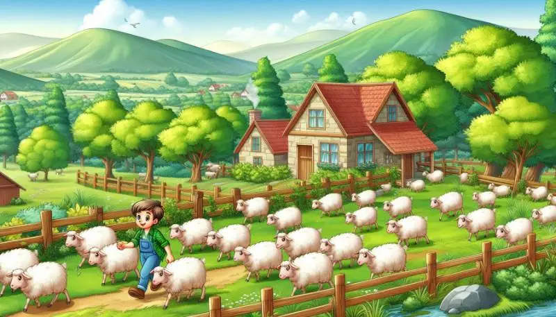 sheep and boy in village