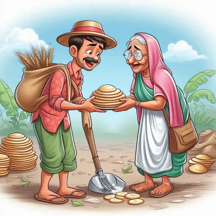 poor farmer give roti old lady